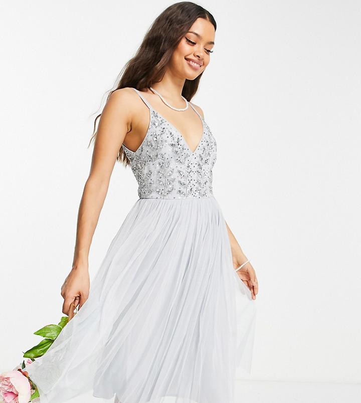 Maya Petite Embellished Top Midi Dress In Pale Blue-blues