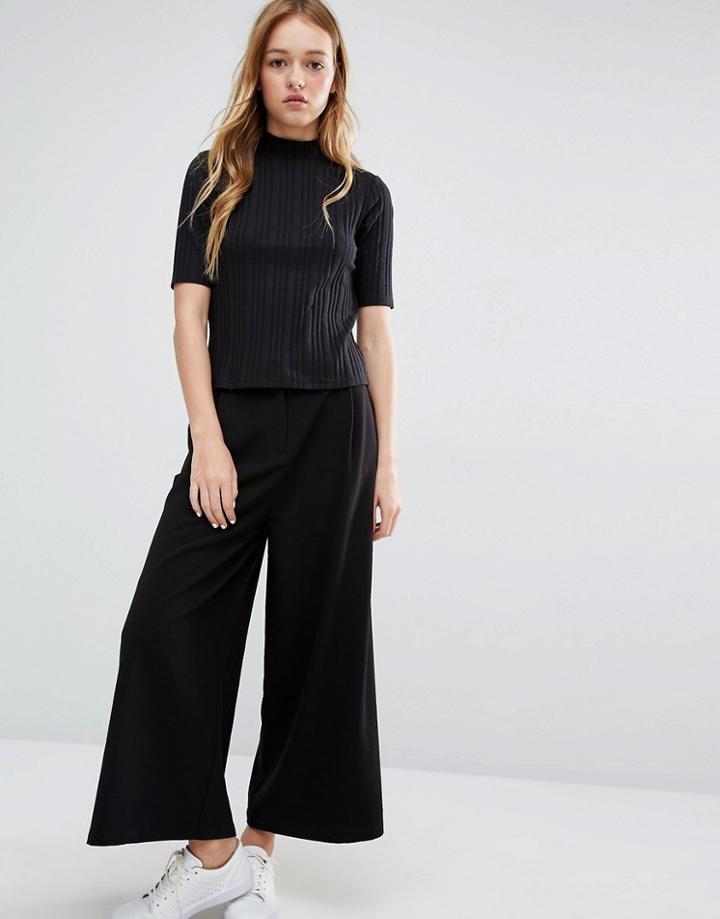 Monki Wide Leg Crop Pant - Black