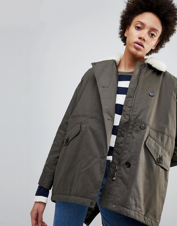 Parka London Zoe Swing Parka Coat With Fleece Collar-green