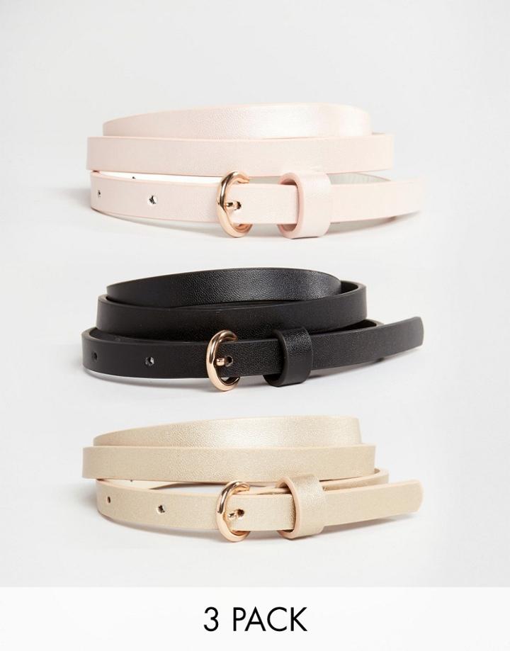 Asos 3 Pack Skinny Belts In Pastel Metallic - Multi