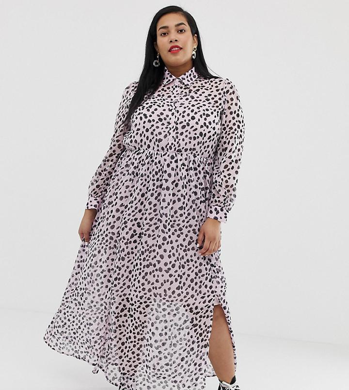 Glamorous Curve Maxi Shirt Dress In Dalmatian Print-purple