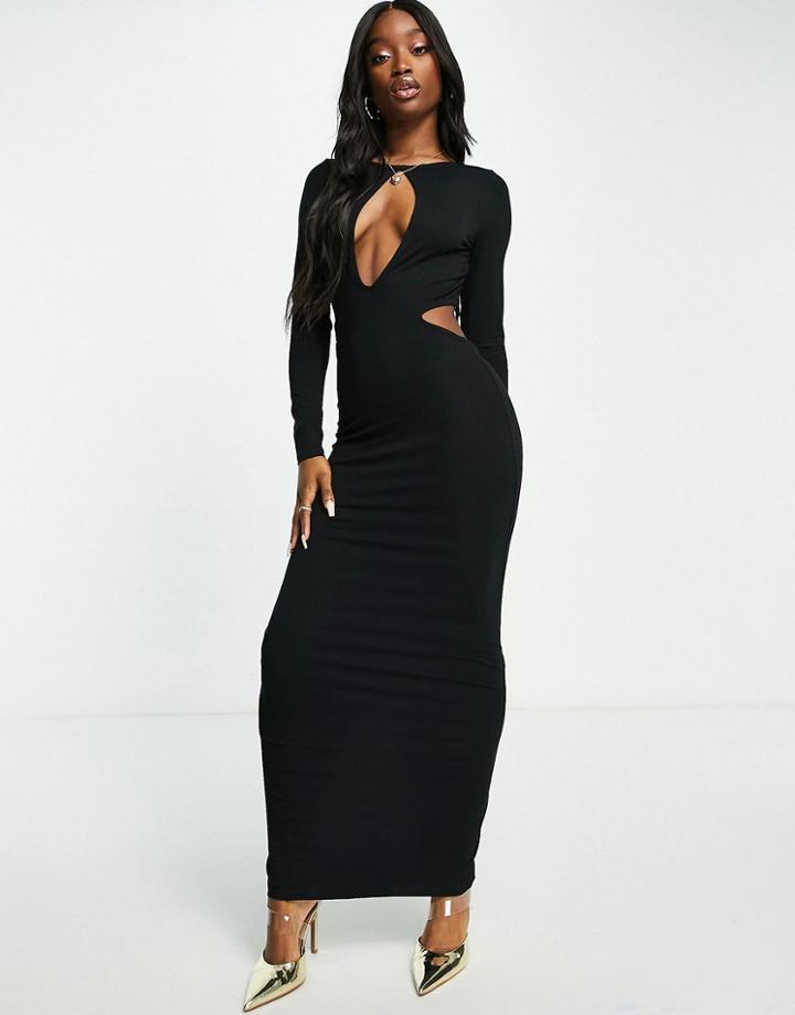 Asos Design Open Back Strappy Detail Maxi Dress In Black