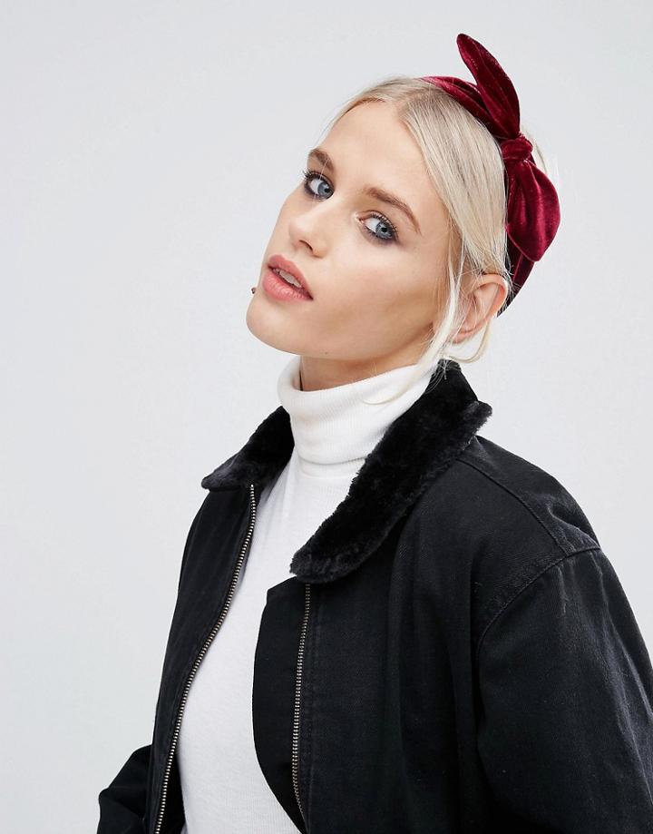 Asos Velvet Bow Headband - Red