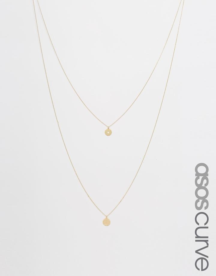 Asos Curve Fine Filigree Disc Multirow Necklace - Gold
