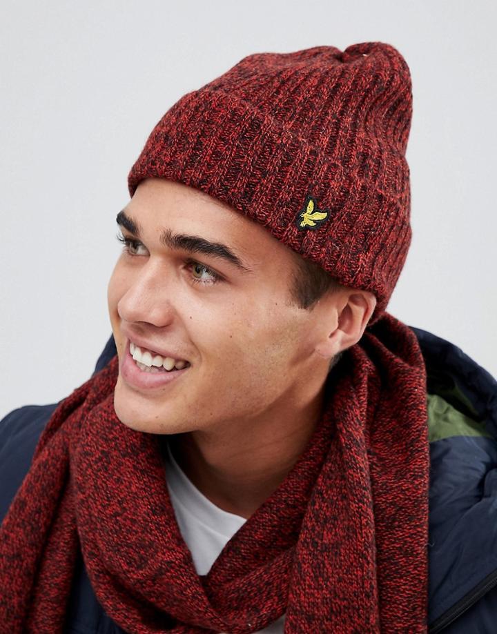 Lyle & Scott Wool Blend Beanie In Red Marl - Red
