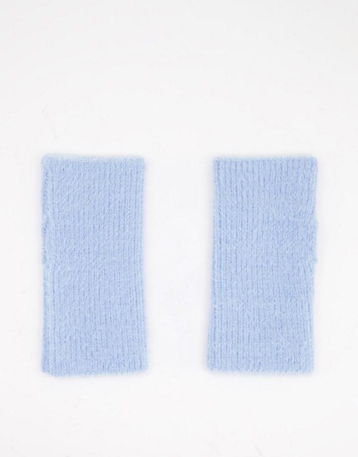 Asos Design Fluffy Palm Warmer Gloves In Blue-blues