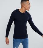 Asos Design Tall Muscle Fit Textured Sweater In Navy - Navy