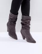 Asos Cianna Suede Slouch Cone Heel Boots - Gray