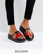 Kaltur Black Flame Stud Detail Flatform Sliders - Multi