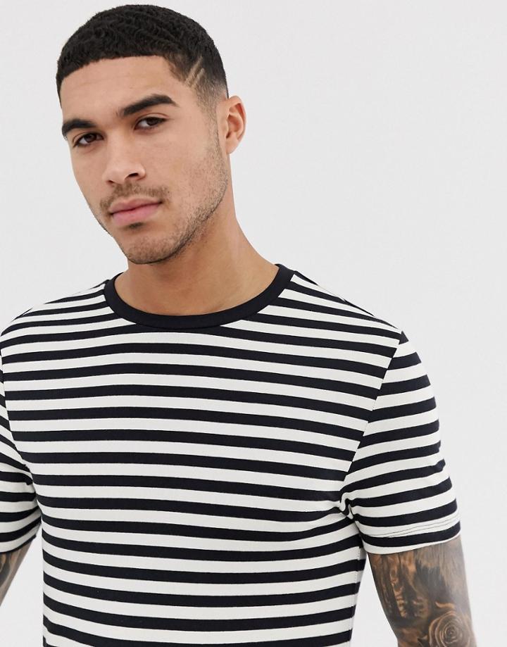 Asos Design Organic Cotton Muscle T-shirt With Stretch In Black And White Stripe-multi