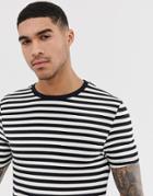 Asos Design Organic Cotton Muscle T-shirt With Stretch In Black And White Stripe-multi