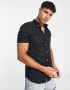 New Look Smart Short Sleeve Muscle Fit Oxford Shirt In Black