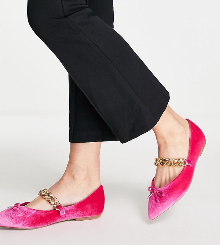 Asos Design Wide Fit Links Chain Point Ballet Flats In Pink Velvet