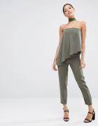 Asos Bandeau Jumpsuit With Ruffle Overlay - Green