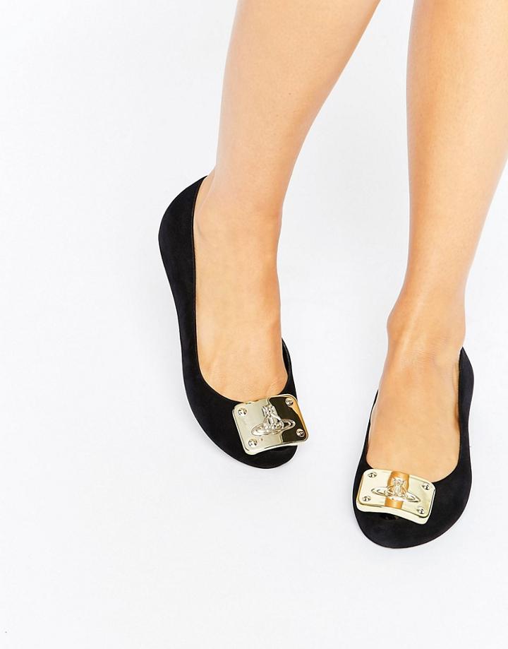 Vivienne Westwood For Melissa Gold Plaque Trim Ballerina - Black