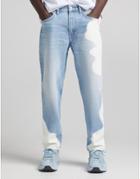 Bershka 90s Fit Jeans With Bleach Out Patches In Blue-blues