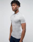 Asos Muscle Fit Knitted Polo Shirt In Gray Slub Cotton - Gray