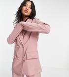 4th + Reckless Petite Double Breasted Suit Blazer In Mink-pink