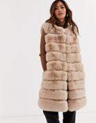Jayley Stripe Faux Fur Longline Vest-pink