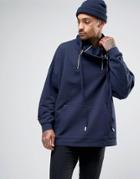 Asos Oversized Sweatshirt With Funnel Zip Neck In Navy - Navy