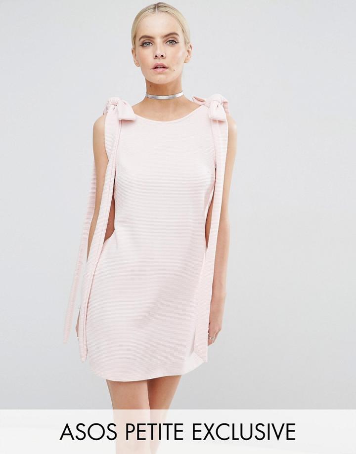 Asos Petite Rib Bow Mini Shift Dress - Pink