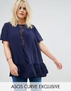 Asos Curve Deep Plunge Lace Insert Tunic - Navy