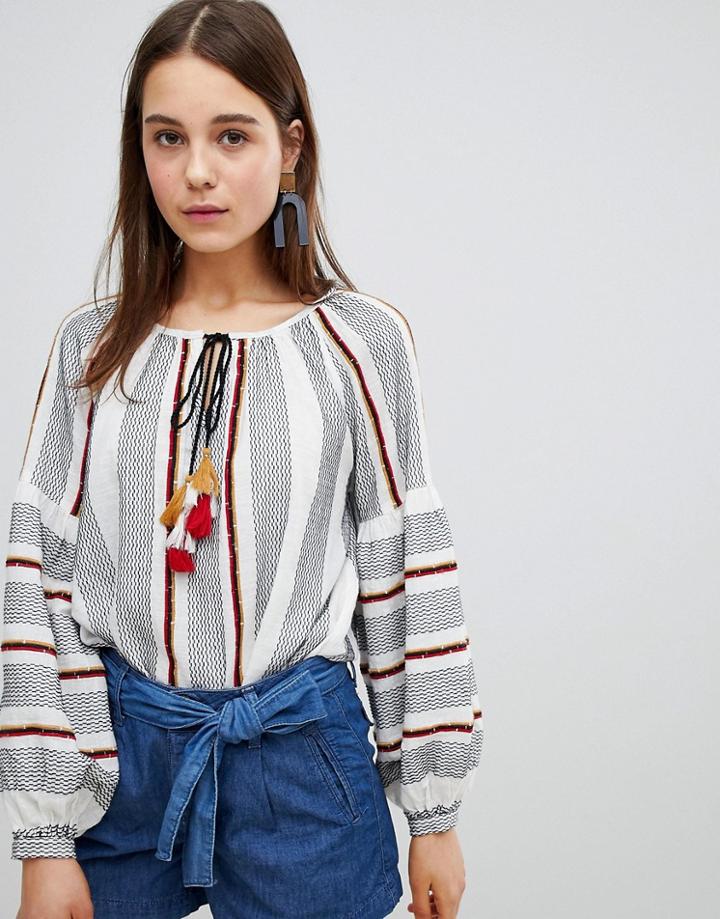 New Look Boho Stripe Top - White