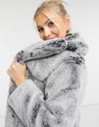 Topshop Two Tone Faux Fur Jacket In Gray-grey
