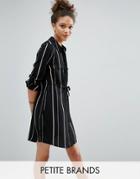 New Look Petite Contrast Stripe Shirt Dress - Black