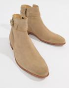 Asos Design Chelsea Boots In Stone Suede With Strap Detail - Stone