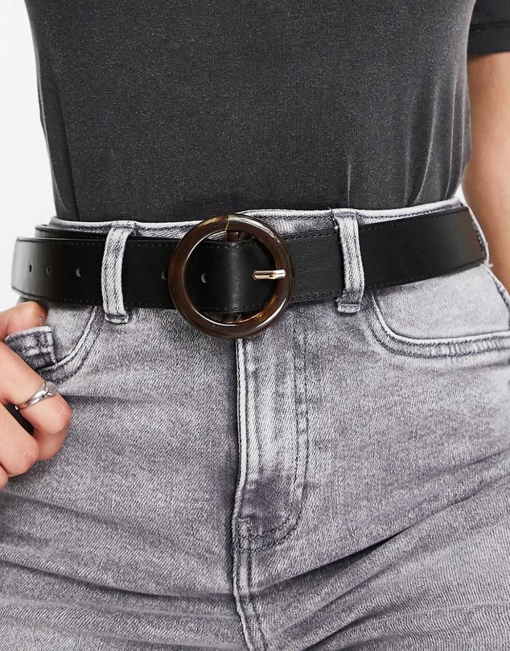 Glamorous Waist And Hip Jeans Belt With Tortoiseshell Circle Buckle In Black