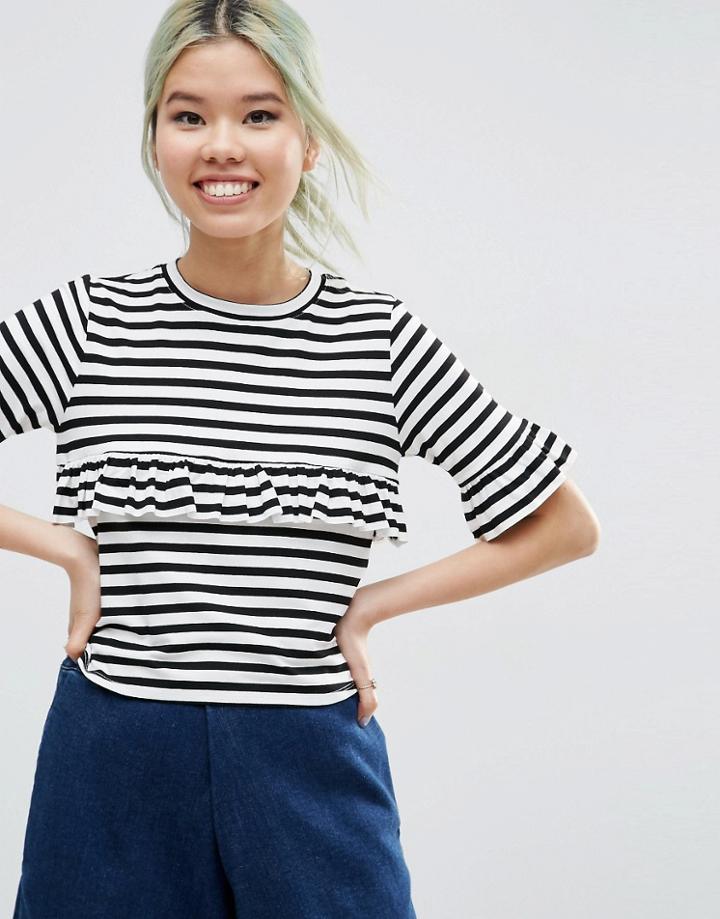 Asos Crop Top With Stripe Frill Ruffle - Multi