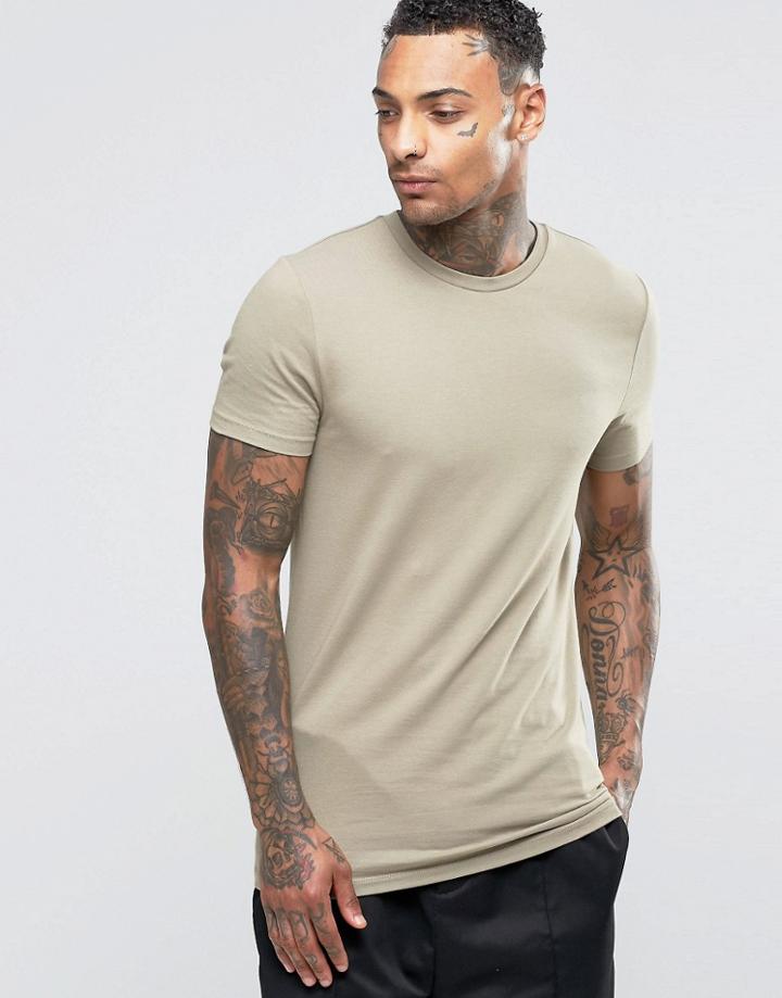 Asos Longline Muscle T-shirt In Brown - Tawny