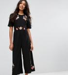Asos Tall Tea Jumpsuit With Embroidery - Blue