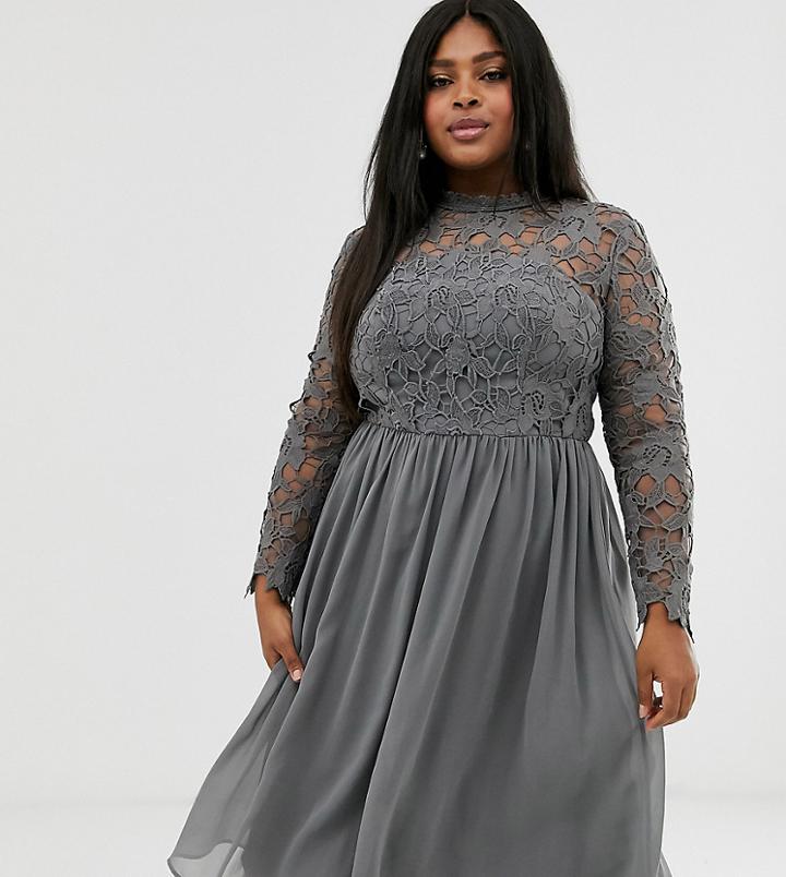 Chi Chi London Plus Lace Midi Dress In Charcoal Gray