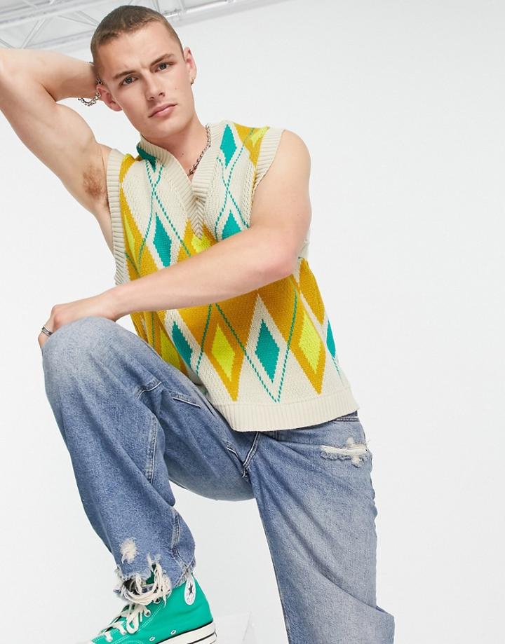 Asos Design Knitted Argyle Tank Top-multi