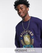 Reclaimed Vintage Inspired Unisex Oversized Sweatshirt With Varsity Embroidery In Navy