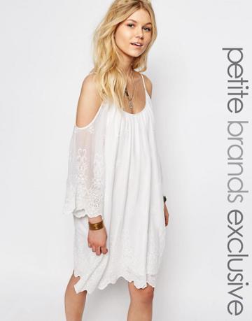 White Cove Petite All Over Crochet Lace Cold Shoulder Mini Dress - White