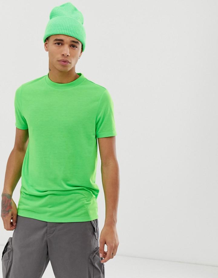 Asos Design T-shirt With Crew Neck In Neon Green - Green