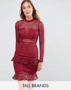 True Decadence Tall All Over Mesh Skater Dress With Ruffle Hem - Red