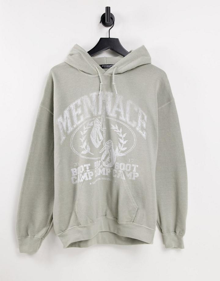 Mennace Pullover Hoodie In Light Green With Boot Camp Print