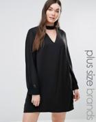 Alice & You Sheer Sleeve Shift Dress With Collar Detail - Black