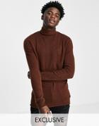 Reclaimed Vintage Inspired Knitted Roll Neck Sweater In Brown