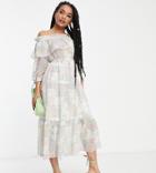 River Island Petite Floral Ruffle Bardot Midi Dress In Blue
