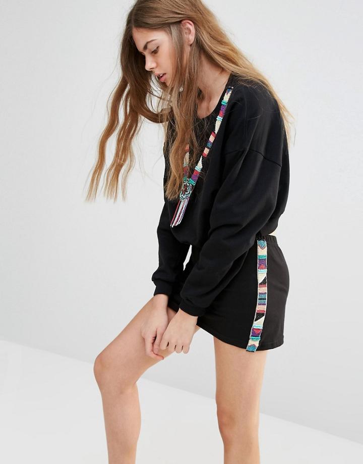 Anna Sui Sweat Top With Beaded Trim - Black