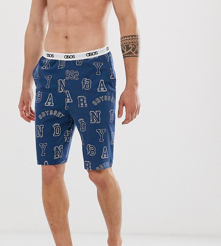 Asos Design Lounge Pyjama Short In Navy With Varsity Print
