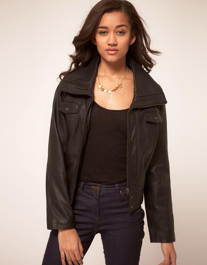 Kookai Leather Funnel Neck Jacket