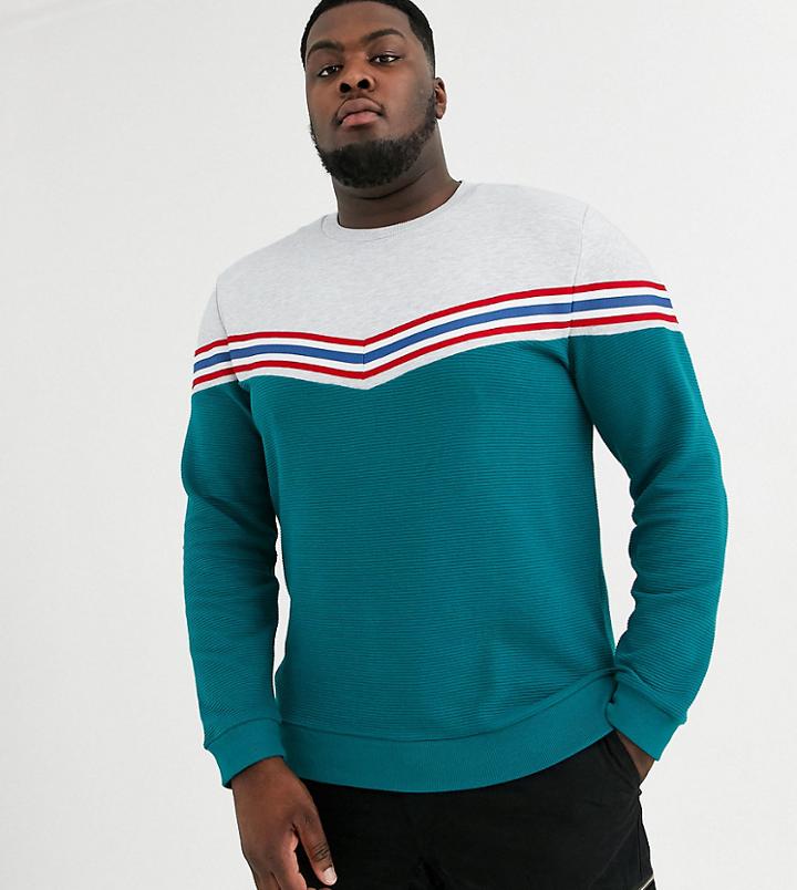 Asos Design Plus Sweatshirt With Chevron Color Block In Ribbed Fabric