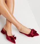 Asos Design Wide Fit Summer Bow Mid Heeled Mules In Pink
