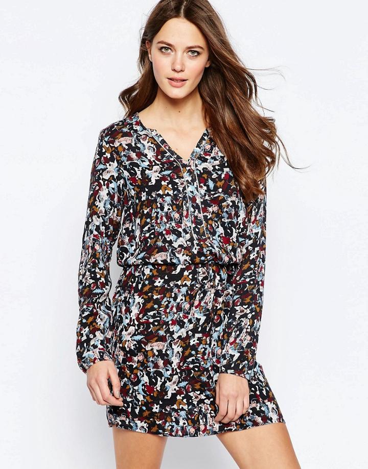 Vero Moda Ditsy Print 3/4 Sleeve Skater Dress - Pink